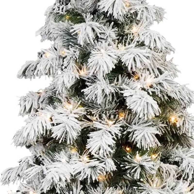 HomeRoots 8' Pre Lit Full Flocked Pine Christmas Tree - Green - 60.00 in. x 96.00 in. x 60.00 in.