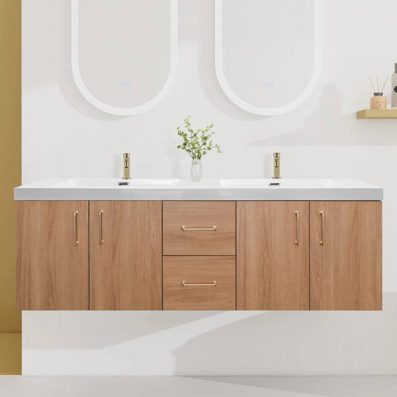 StellarArc 60/ 72 in Wall Mounted Double Sink Bathroom Vanity with Integral Sink Top
