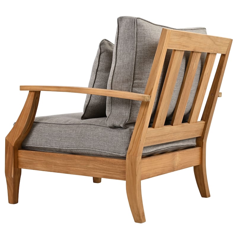 SAFAVIEH Couture Freida Wood Patio Arm Chair - 31.4" W x 35.6" L x 32.6" H - 31"W x 36"D x 33"H