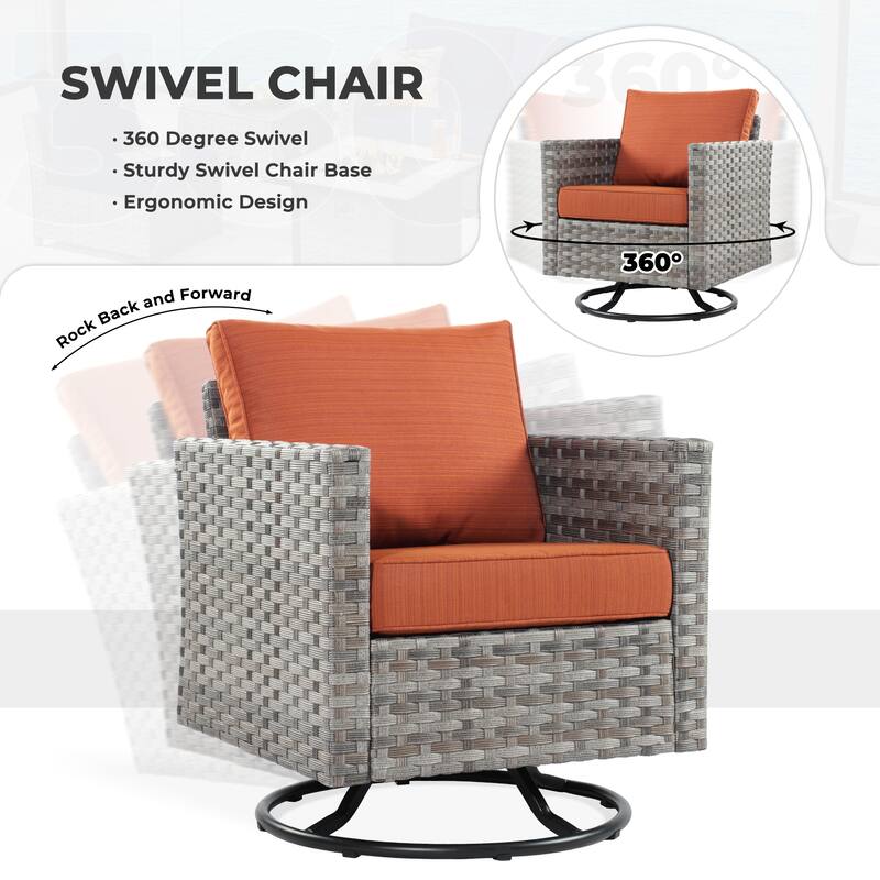 OVIOS 10-Piece Patio Wicker Conversation Rocking Chair Set With Fire Table