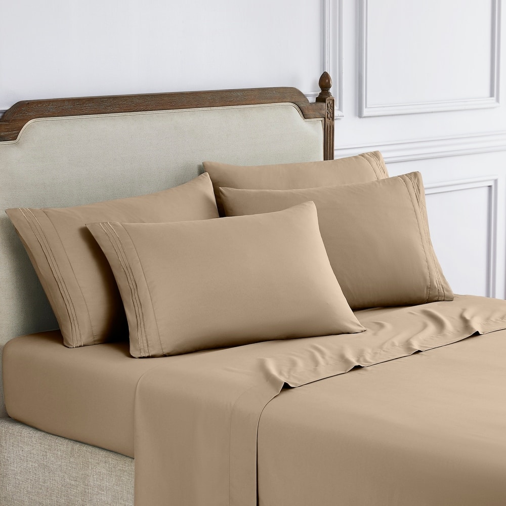 Modern Threads 6-Piece Bed Sheet Set - Ultra Soft Brushed Microfiber, Deep Pocket, Cool & Breathable, Fits 21" Mattress