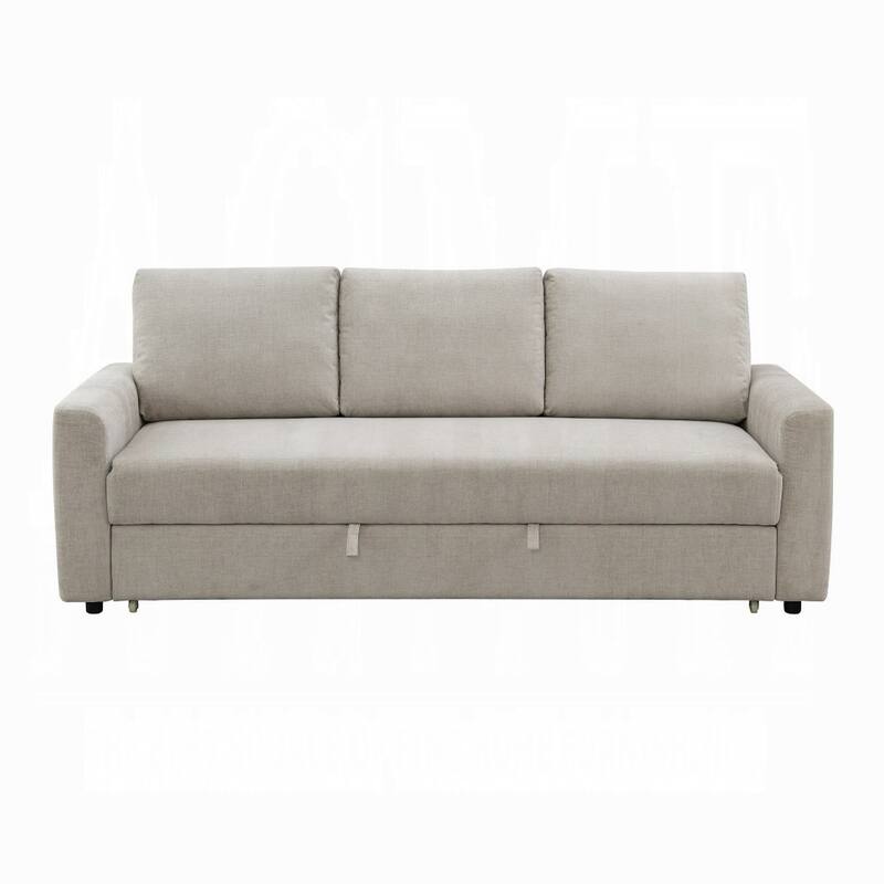 Eira Sofa with Fold Out Sleeper Full Size Bed, Beige Linen, 89 Inch