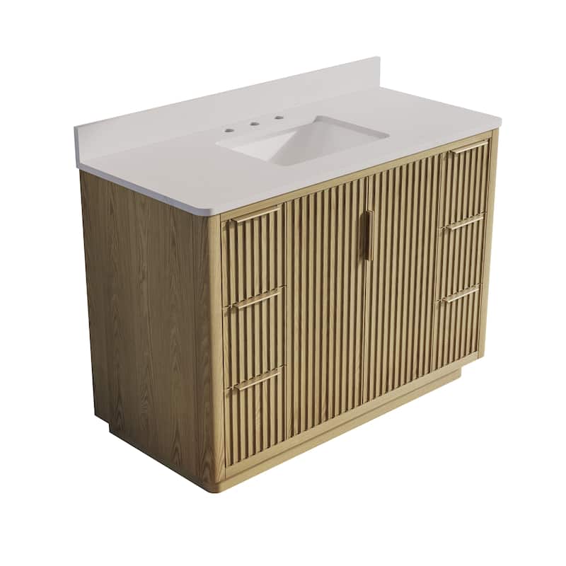 35''H Solid Wood Bathroom Vanity With Stain-resistant Carrera White Quartz Top and Sink