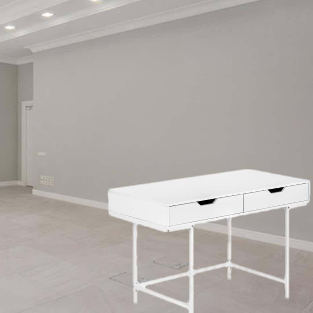 Contemporary 48" Computer Desk with 2 Storage Drawers, Metal Base, and Spacious Work Surface for Home Office