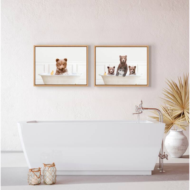 Kate and Laurel Sylvie Bear Cub Bath Neutral Canvas by Amy Peterson