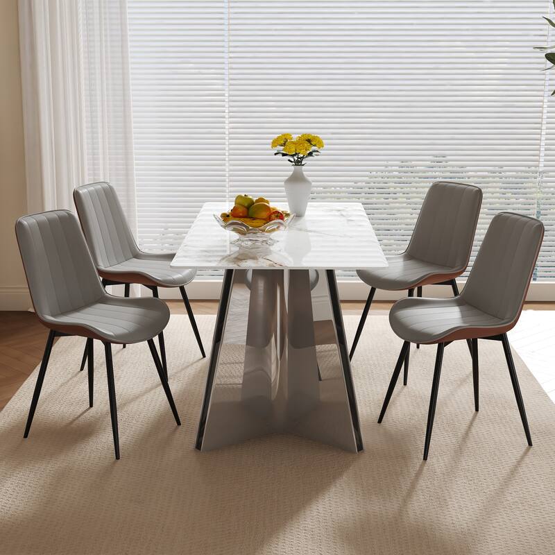 PU Leather Upholstered Solid Back Dining Chair Set of 4