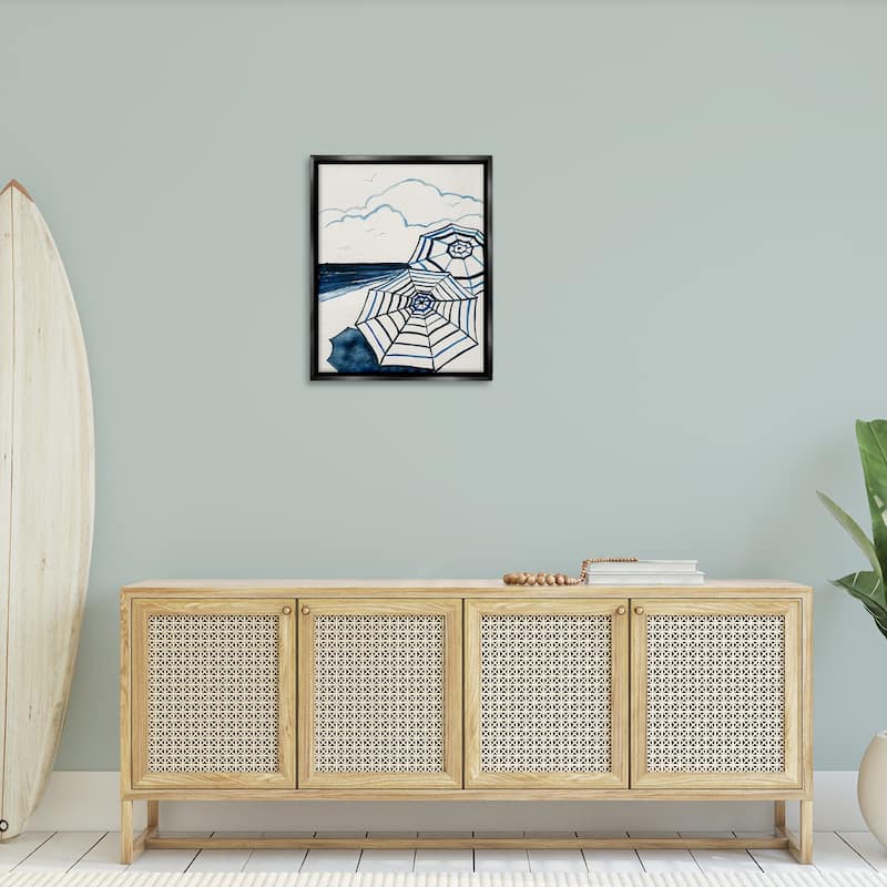 Stupell Umbrellas on Minimal Beach Framed Floater Canvas Wall Art Design By Carol Robinson
