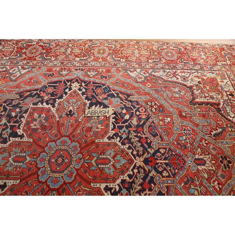 Hand Knotted Oriental 100% Wool Carpet Traditional Medallion Oranges & Rust Heriz (serapi) Area Rug - 12' 4'' X 9' 11''