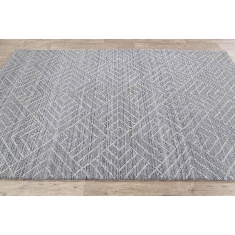 Grey Geometric Modern Moroccan Oriental Area Rug Wool Hand-knotted - 5'1" x 7'10"