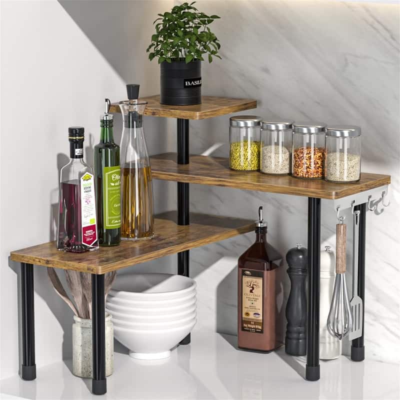 Bathroom Organizer Countertop Corner Shelf - Rustic Brown - 7.4"D x 26.75"W x 15.2"H