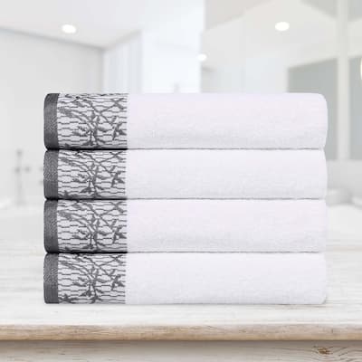 Superior Wisteria Cotton Floral Jacquard Border Bath Towel Set