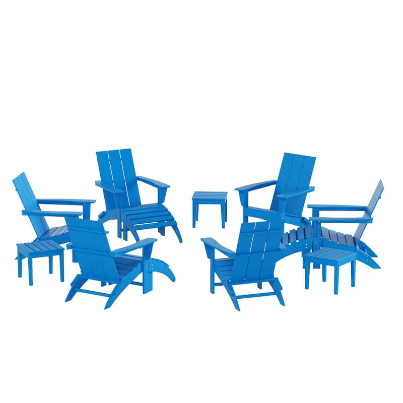 Shoreside Modern 12-Piece Folding Adirondack Chair With Ottoman And Side Table