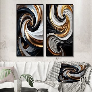 Designart "Liquid Gold Black And White Spiral Magic III" Abstract ...