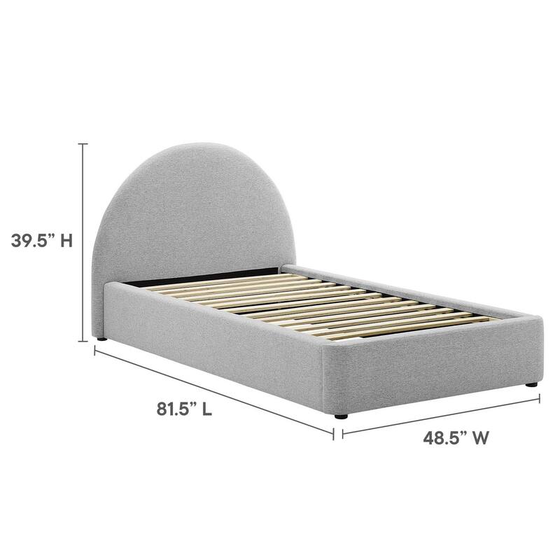 Palmetto Modern Round Headboard Light Grey Fabric Upholstered Twin Size Platform Bed