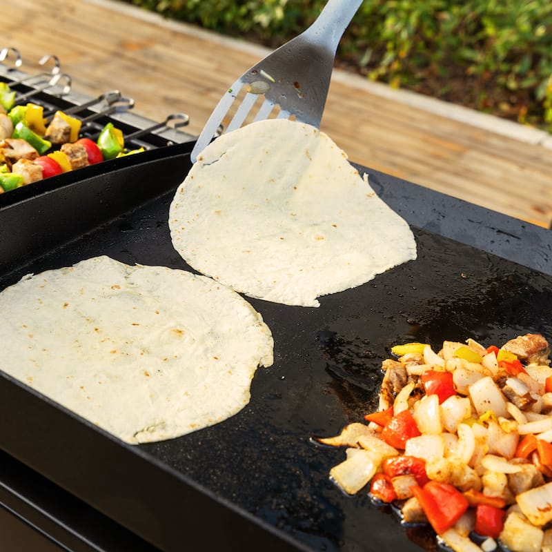 Royal Gourmet 4-Burner Portable Flat Top Gas Grill and Griddle Combo Grill with Folding Legs, Black & Silver