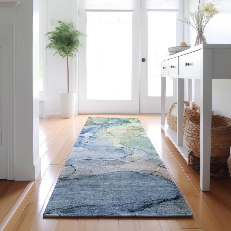 Premium Washable Super Soft Abstract Contemporary Mayfield Rug - Blue - 2' 3" x 7' 6" - Runner