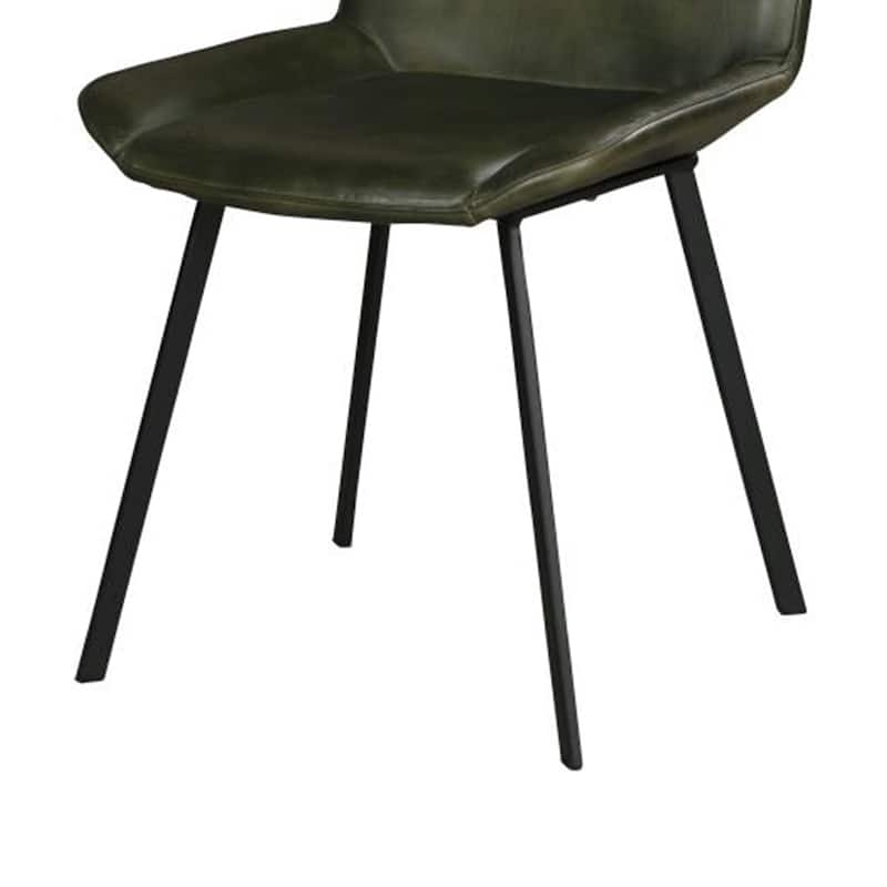 Isha Dining Chair Set of 2 with Rich Green Goat Leather, Black Iron