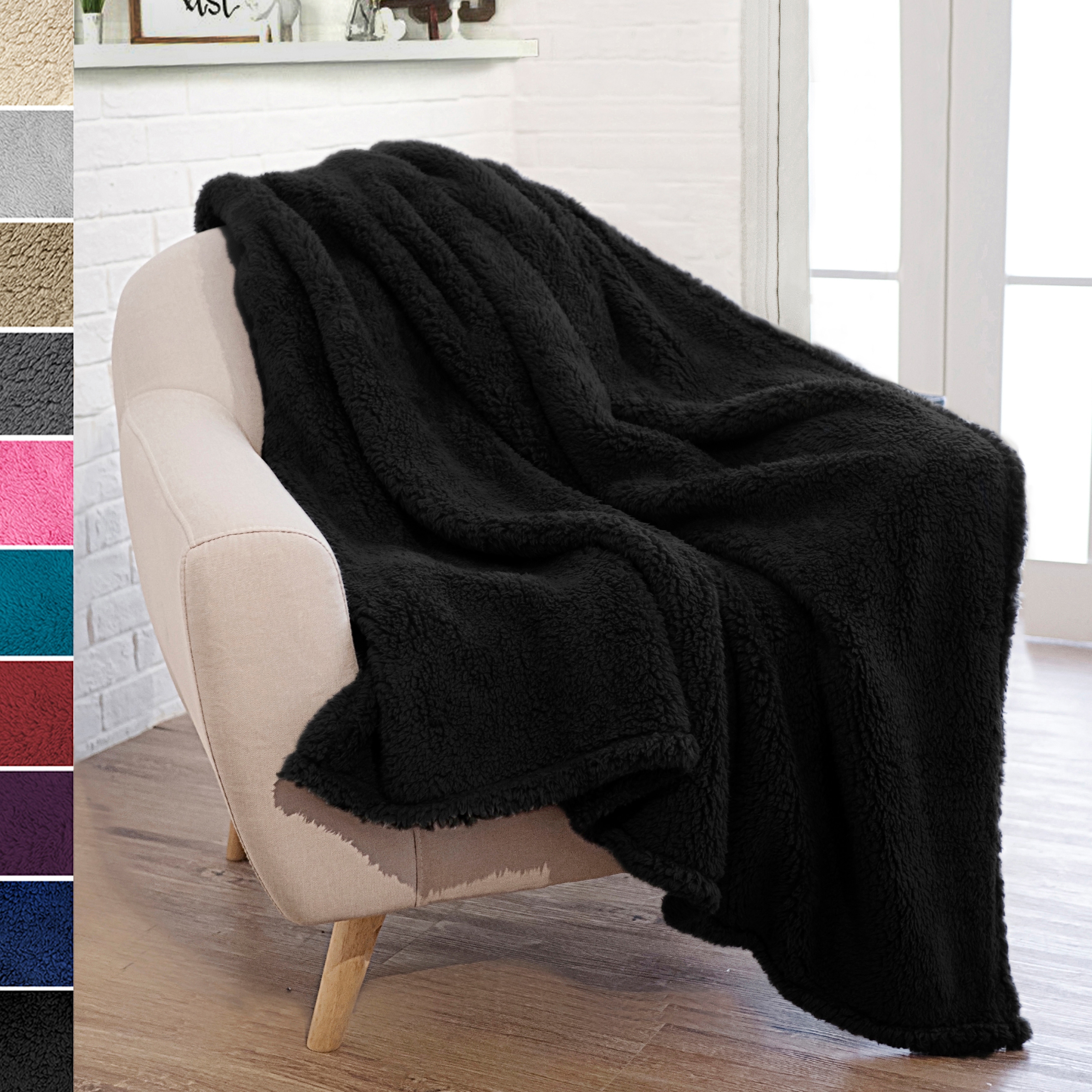 Shaggy Faux Fur Blanket Plush Fuzzy Bed Throw Washable Cozy Sherpa Blanket  