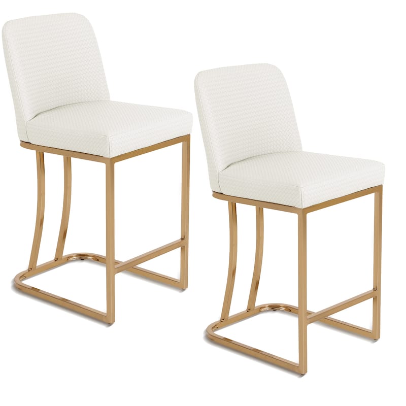 Bar Stool PU Leather Upholstered Dining Chair Middle Back Kitchen Stool Modern with Gold Polished Frame