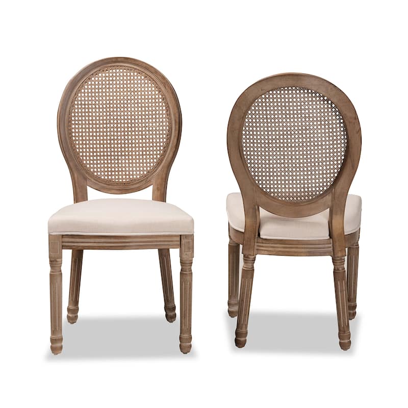 Louis French Inspired Upholstered Wood Dining Chair Set(2PC)-Beige