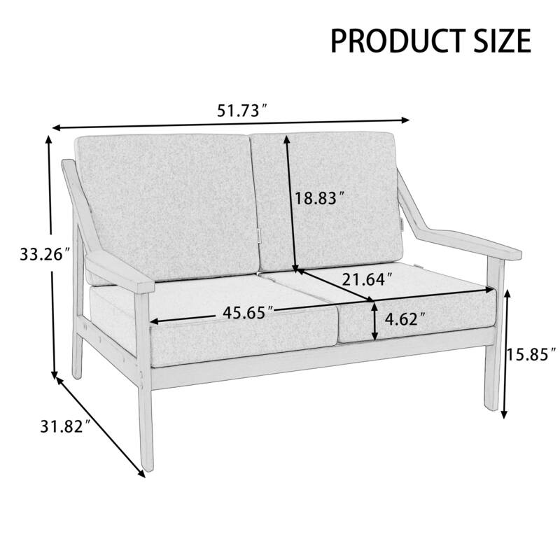 Solid Wood Outdoor Arm Chair Loveseat with Cushion