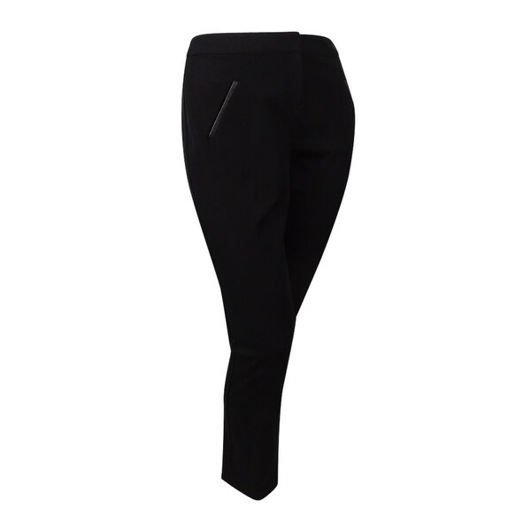 Alfani Women/'s Plus Size Faux-Leather-Trim Slim-Leg Pants