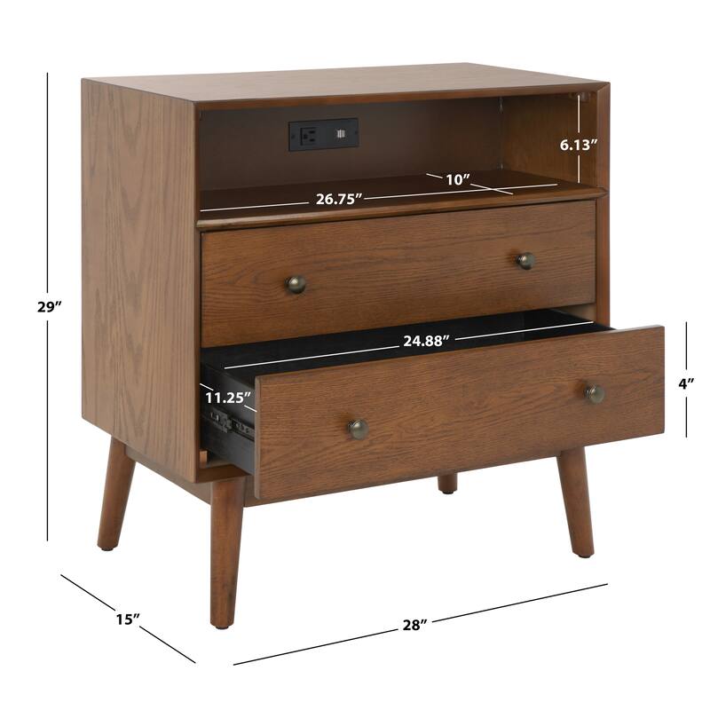 SAFAVIEH Anie 2-Drawer 1-Shelf Chest with USB Charging Port