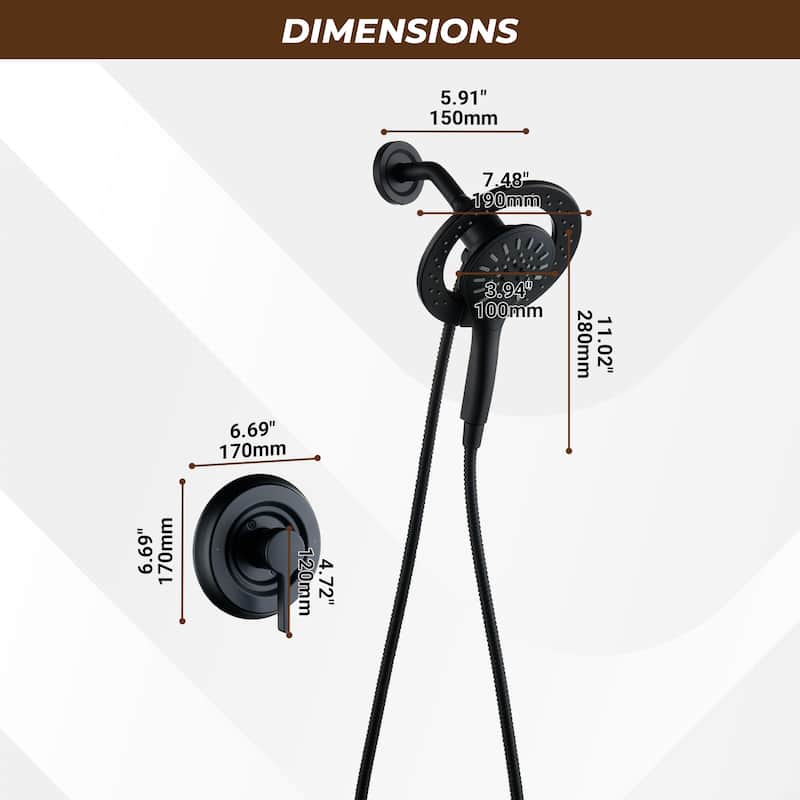 Magnetic 2-in-1 Shower System - 4-Spray 7.5 in. Wall Mount Dual Fixed and Handheld Shower Head in Matte Black