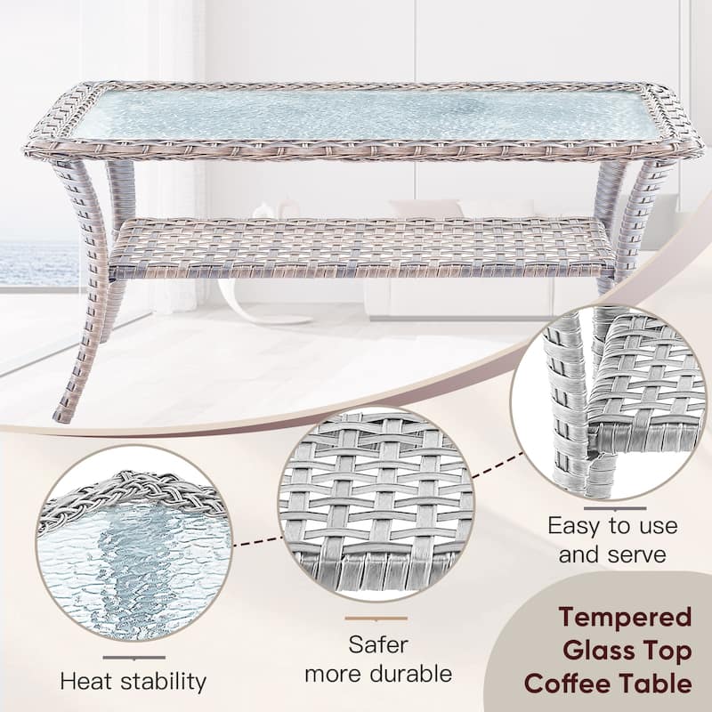 Outdoor Wicker Rattan Chairs with 2-Seater Sofa - Light Beige