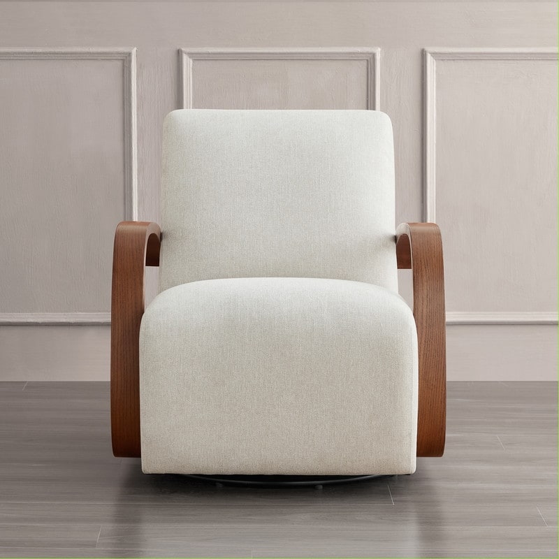 Eli Swivel Accent Chair with U-Shaped Wood Arm