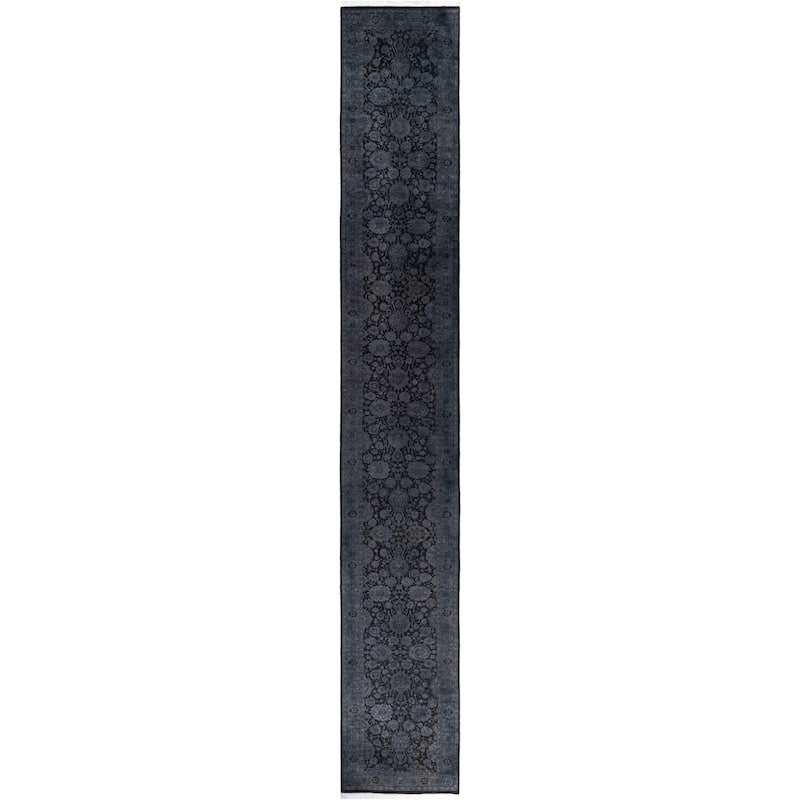 Overdyed One-of-a-Kind Hand-Knotted Area Rug - Gray - 2' 7" x 18' 2"