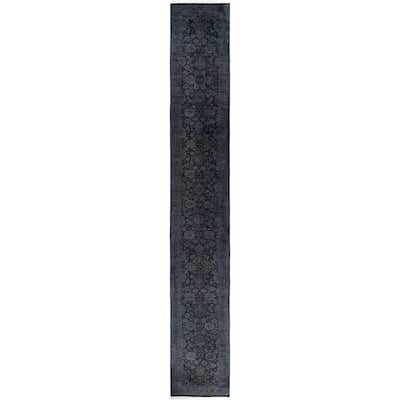 Overdyed One-of-a-Kind Hand-Knotted Area Rug - Gray - 2' 7" x 18' 2"