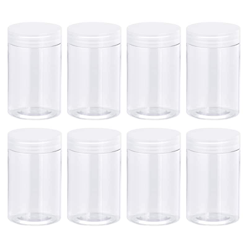 Round Plastic Jars with Transparent Screw Top Lid, 8Pcs