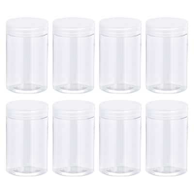 Round Plastic Jars with Transparent Screw Top Lid, 8Pcs
