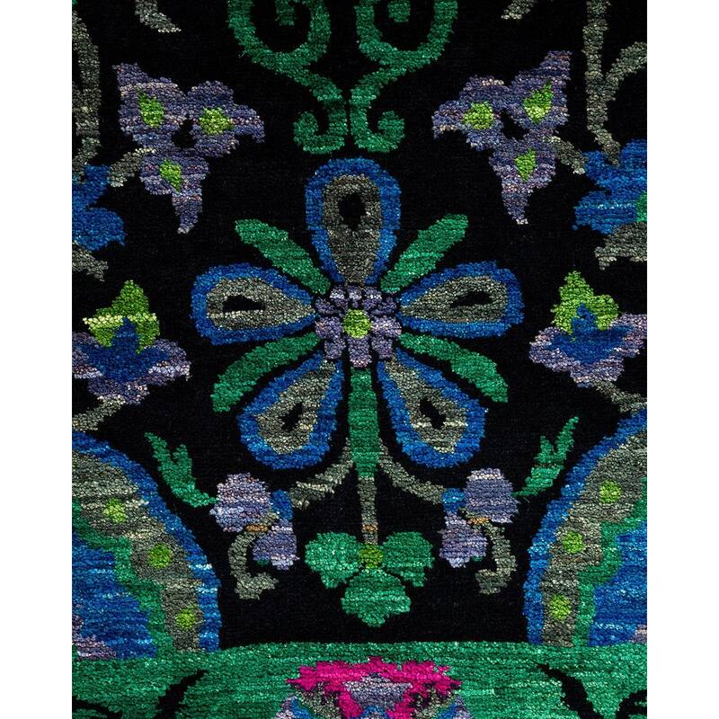 Overton Hand Knotted Wool Vintage Inspired Modern Contemporary Suzani Black Area Rug - 8' 1" x 10' 0"