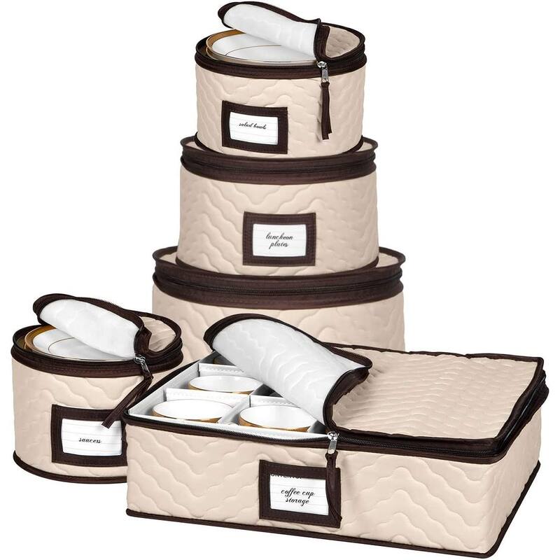 Dinnerware Storage Organizer 5-Piece Set for Fine China,Tableware Cups - Brown