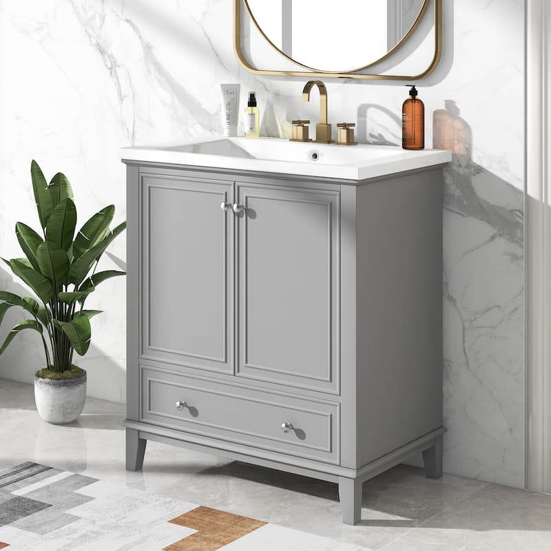 Roomfitters 30" Bathroom Vanity with Sink Combo, Multi-Functional Cabinet with Doors and Drawer, Solid Frame, MDF - Grey
