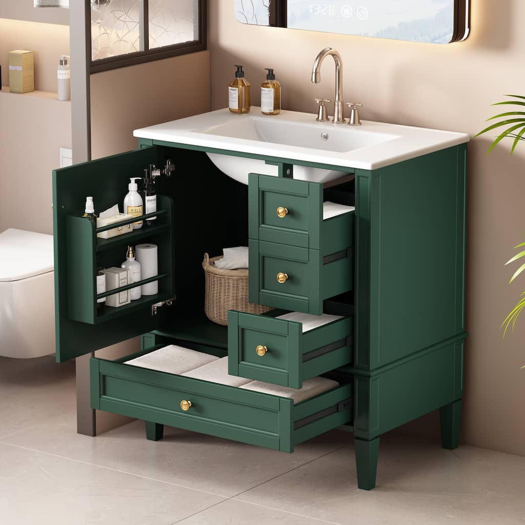 30 Inch Bathroom Vanity with Ceramic Sink, Bathroom Vanity with 3 Drawers,Modern Bathroom Storage Cabinet