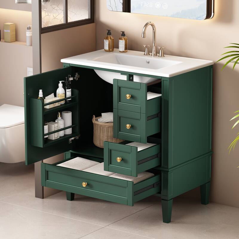 GDFStudio - Melshire Modern Freestanding Bathroom Vanity with Ceramic Sink and 3 Drawer Storage, Ideal for Home - 30'W