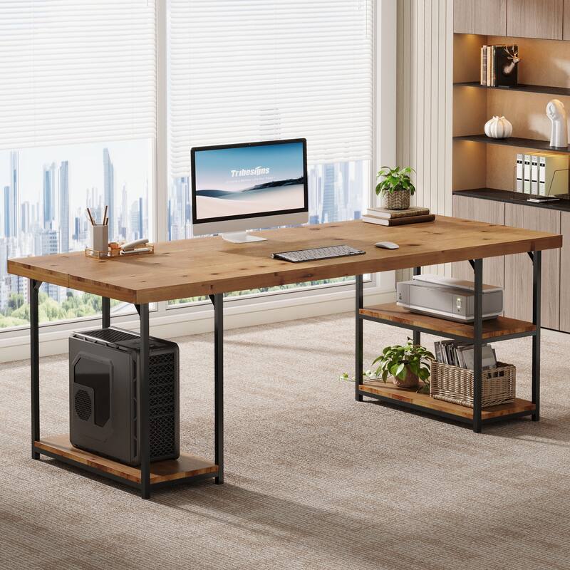 71-Inch Solid Wood Desk with Shelves