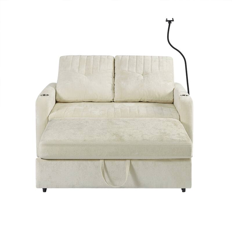 53.9" Modern Loveseat Pull-Out Sofa Bed With Adjustable Backrest