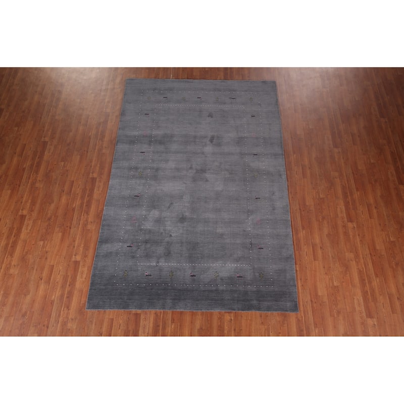 Gray Gabbeh Indian Area Rug Hand-Knotted Wool Carpet - 6'8"x 10'1"