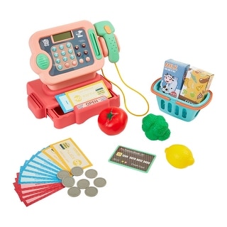 Cash Register for Kids – 30-Piece Set for Grocery Store Pretend Play by Hey Play (Pink) - Multicolor