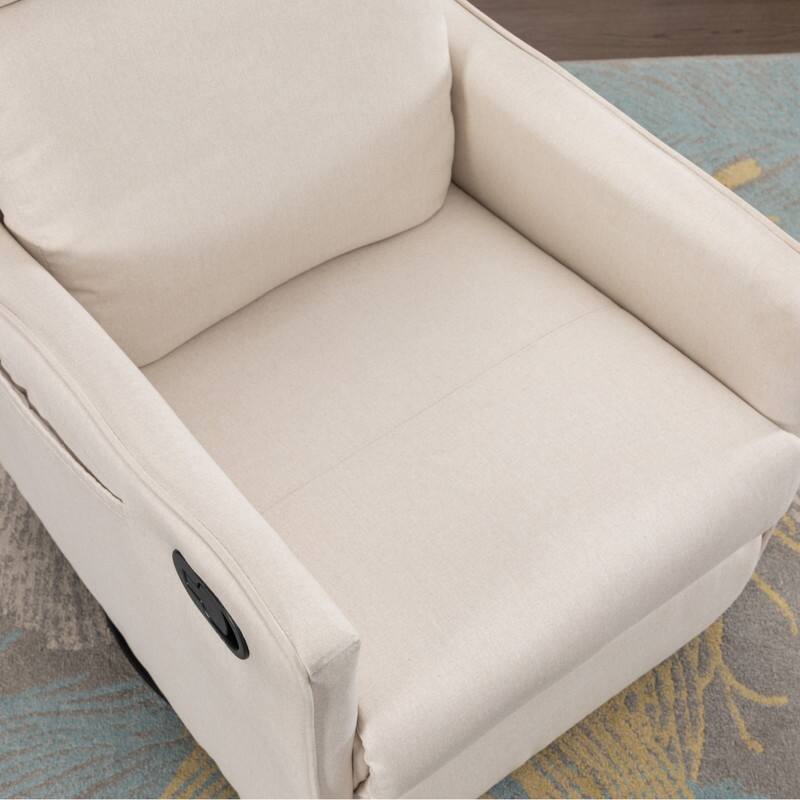 Cotton Linen Fabric Swivel Rocking Chair With Adjustment Backrest Footrest and Samll Pocket