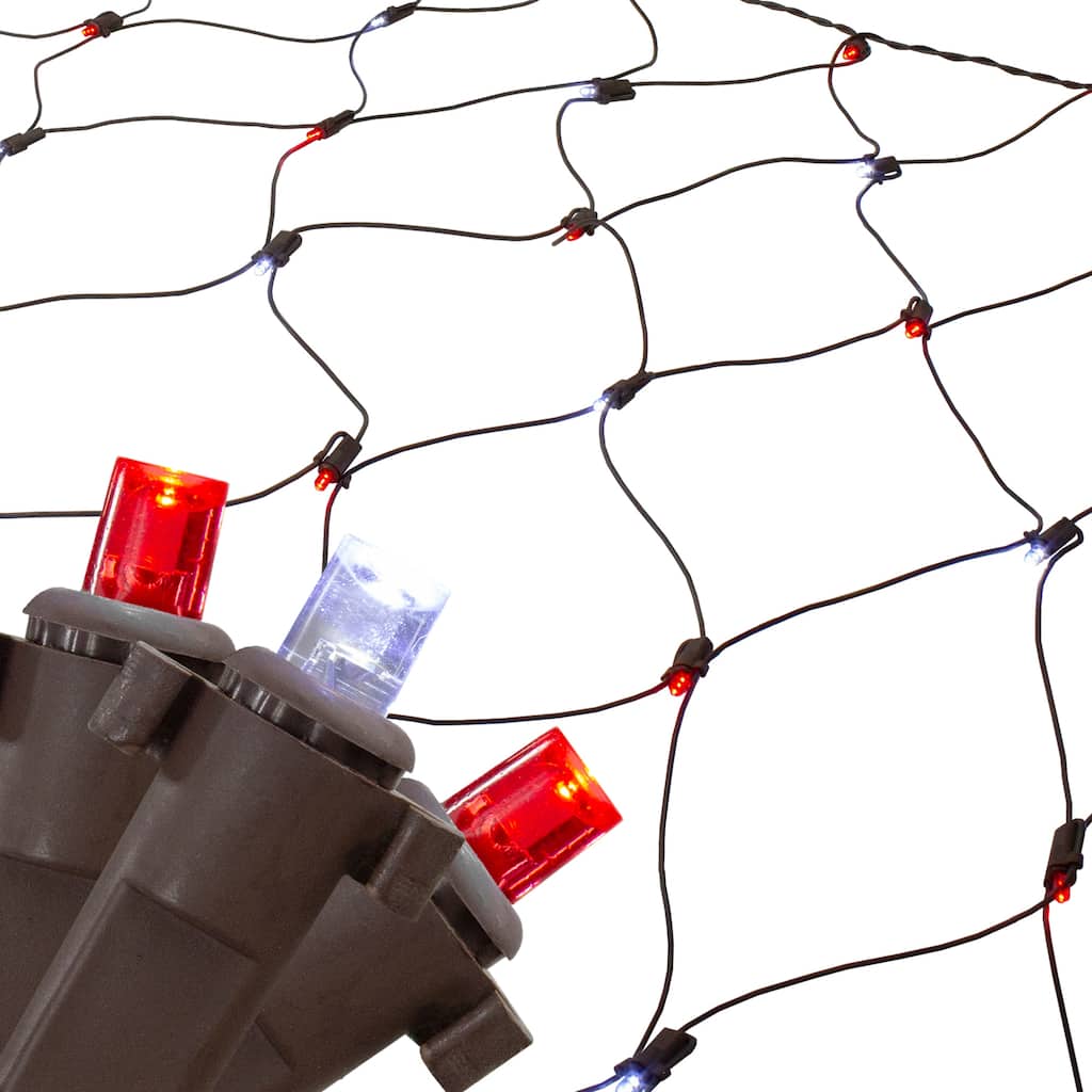 4' x 6' Red and White Micro LED Net Style Christmas Lights Brown Wire