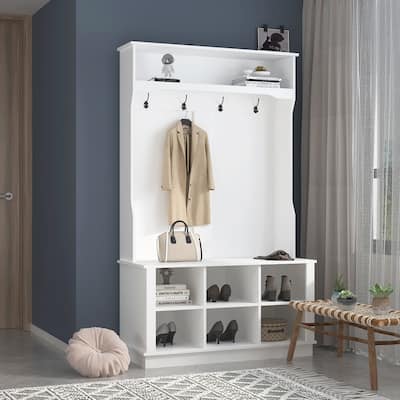 39.8'' Wide Hall Tree with Bench and Shoe Storage Cabinet Entryway