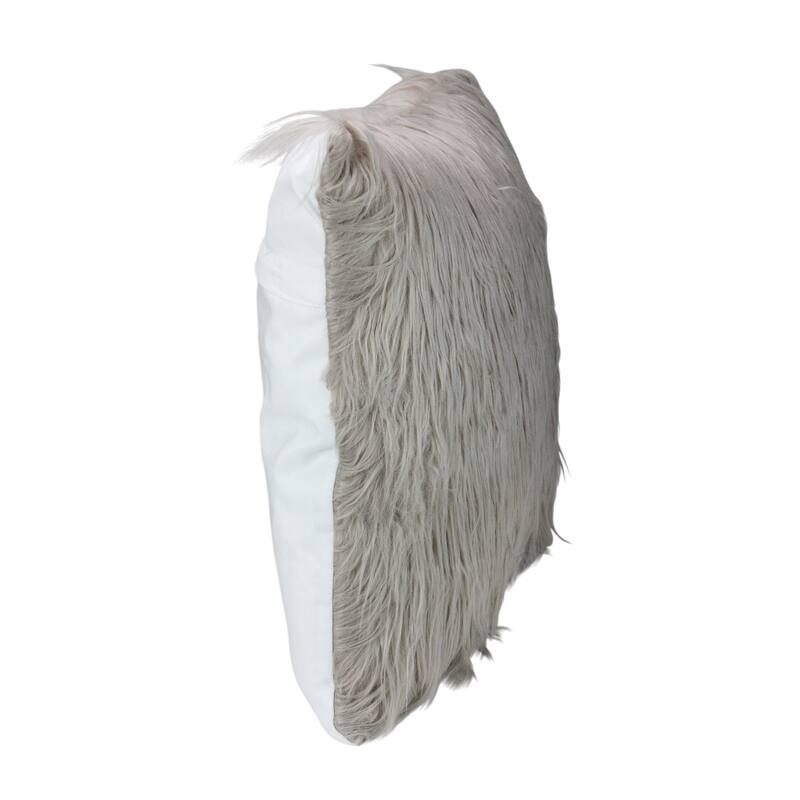 17" Beige and Taupe Faux Fur Square Throw Pillow with Suede Backing