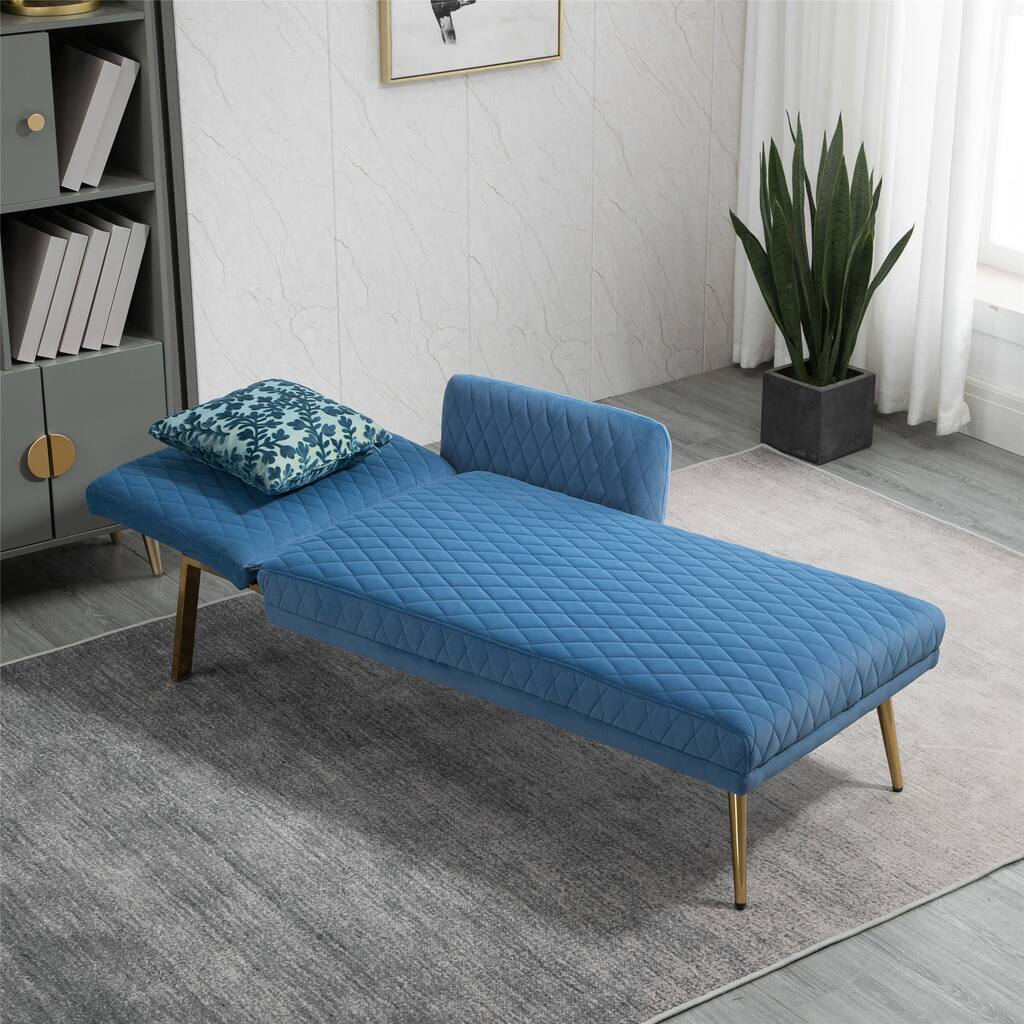 Modern Tufted Chaise Lounge Sofa Living Room Velvet Upholstered Sofa Accent Sofa with Adjustable Headrest and Metal Feet