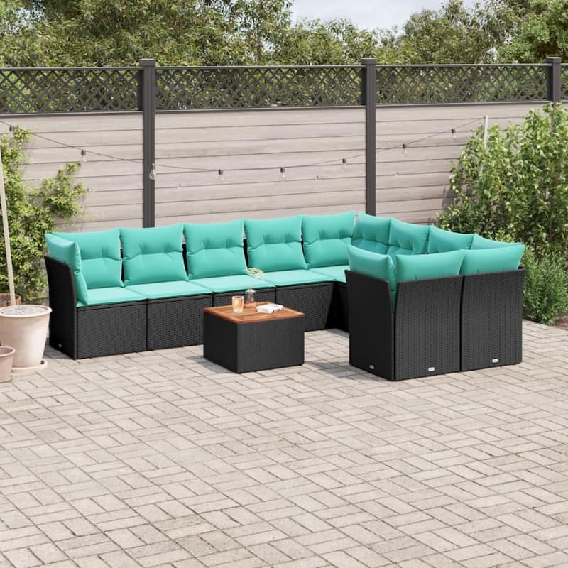 vidaXL Patio Sofa Set with Cushions Outdoor Furniture 10 Piece Poly Rattan - 24.4x 24.4x 27.2 - Black and Blue-form 4