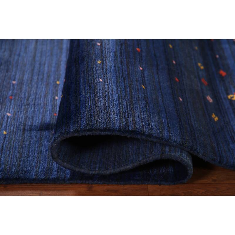 Blue Striped Gabbeh Oriental Area Rug Handmade Silk Carpet - 7'8"x 9'7"
